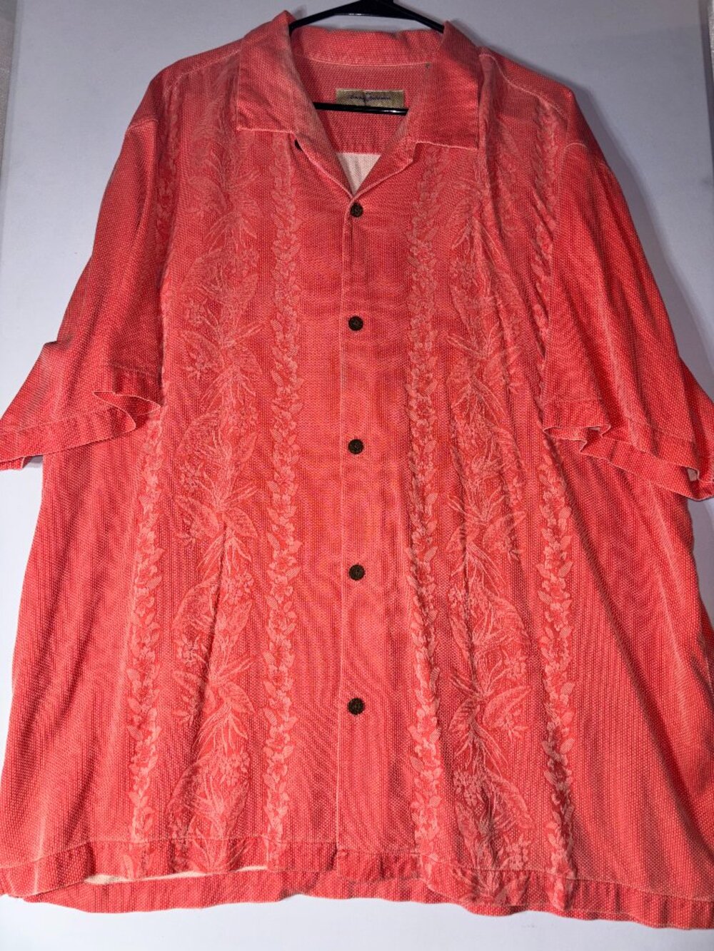 Tommy Bahama Silk Button Up Camp Shirt Salmon Pink Men's XXXL Big & Tall